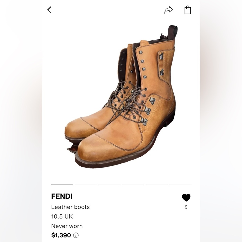 Fendi Tan Brown Leather Oxford Dress Boots (Men’s Size 9 OR Women’s Size 10.5) - Picture 9 of 9